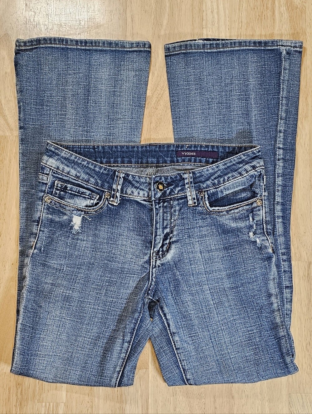 Vigoss Low Rise Blue Distressed Boot Cut Jeans